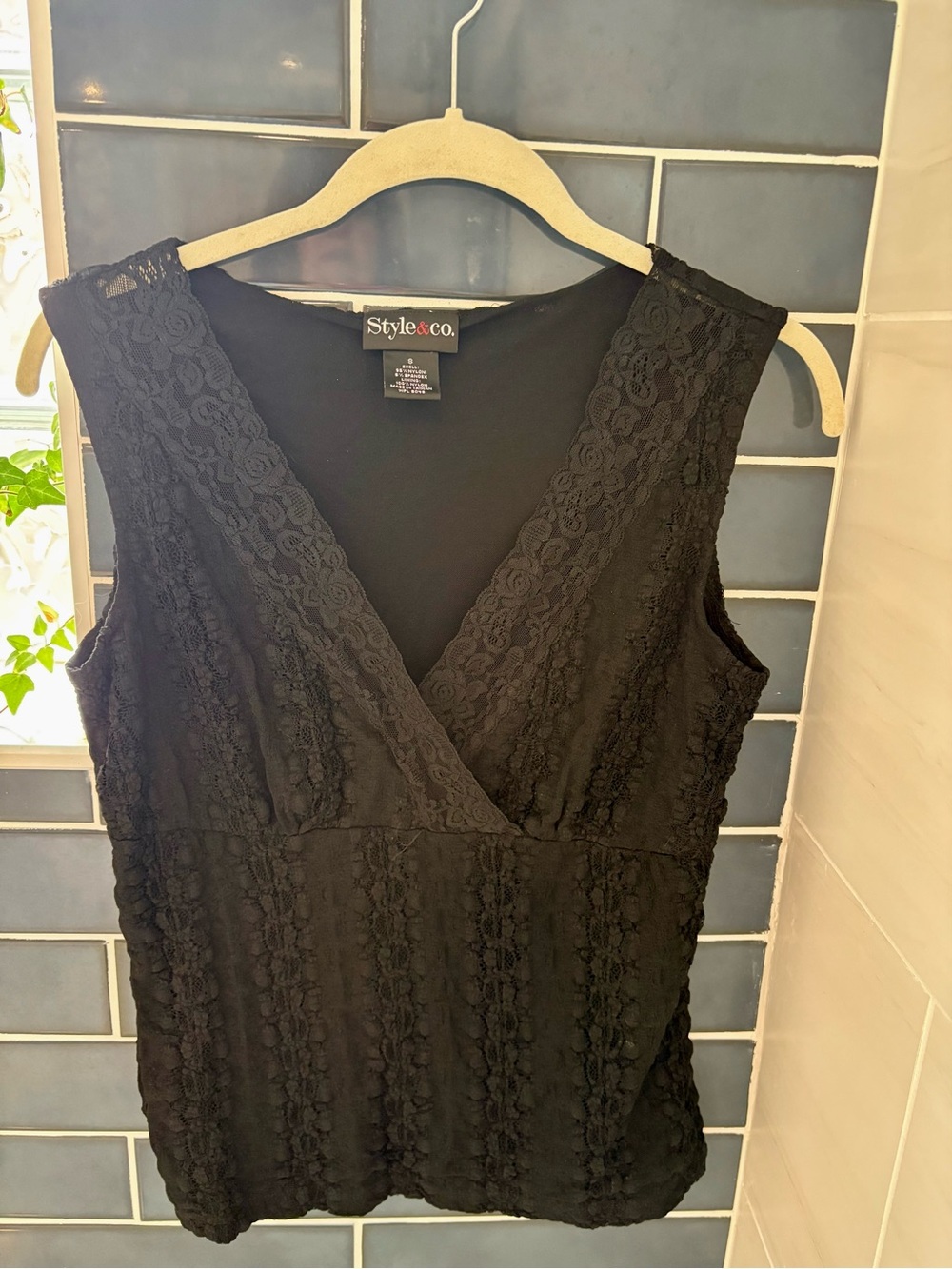 Style & Co. Black Lace-Trim V-Neck Shell Top